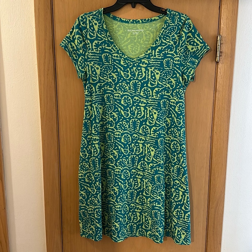 NWOT Soft Surroundings Santiago Gaia Printed Casual Shirt Dress Green MP